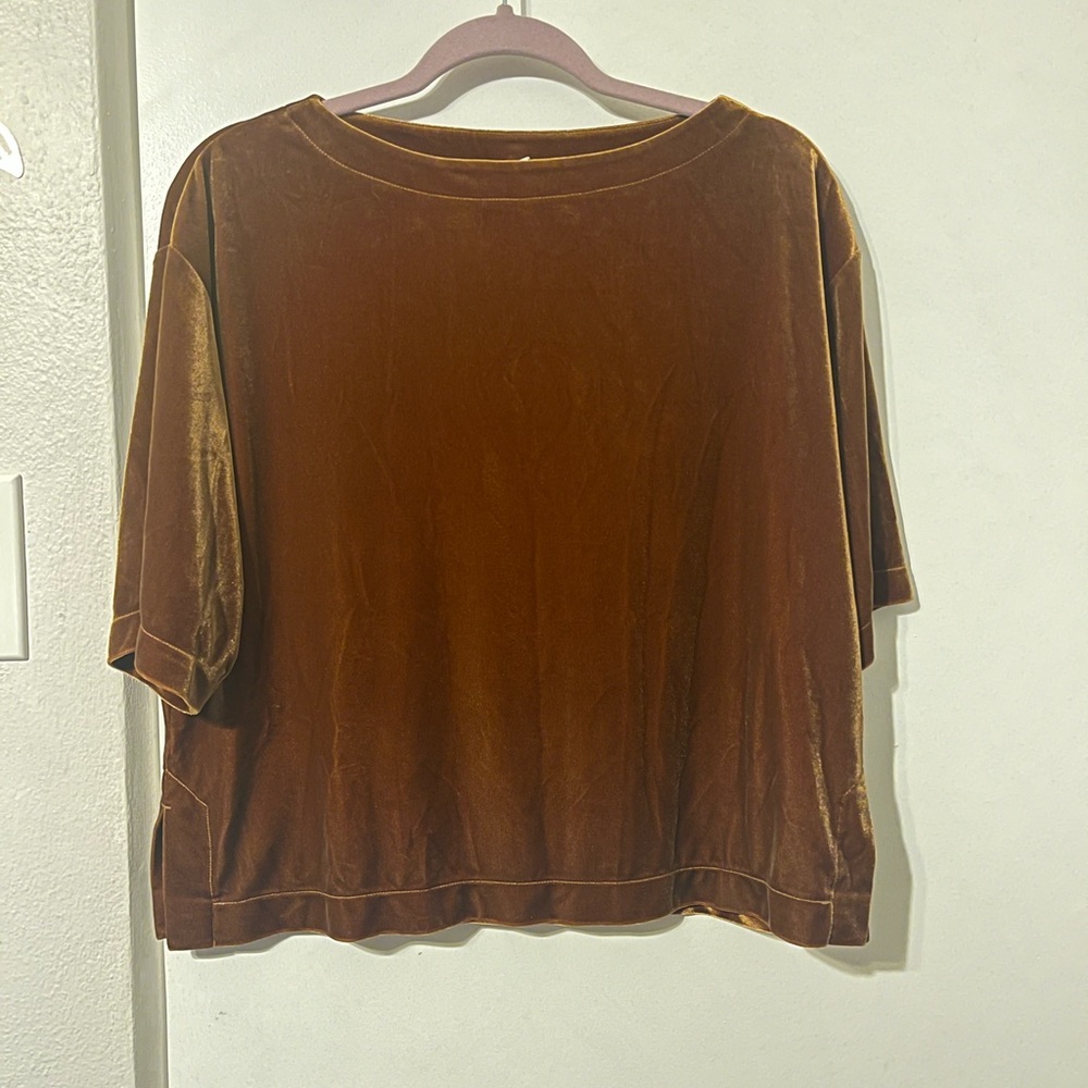 Uniqlo Velvet Short Sleeve Top in Rich Brown